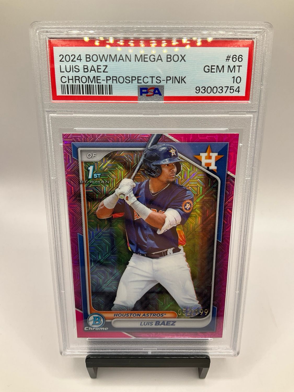 2024 BOWMAN LUIS BAEZ CHROME POSPECTS PINK /199 PSA 10 NO. 66