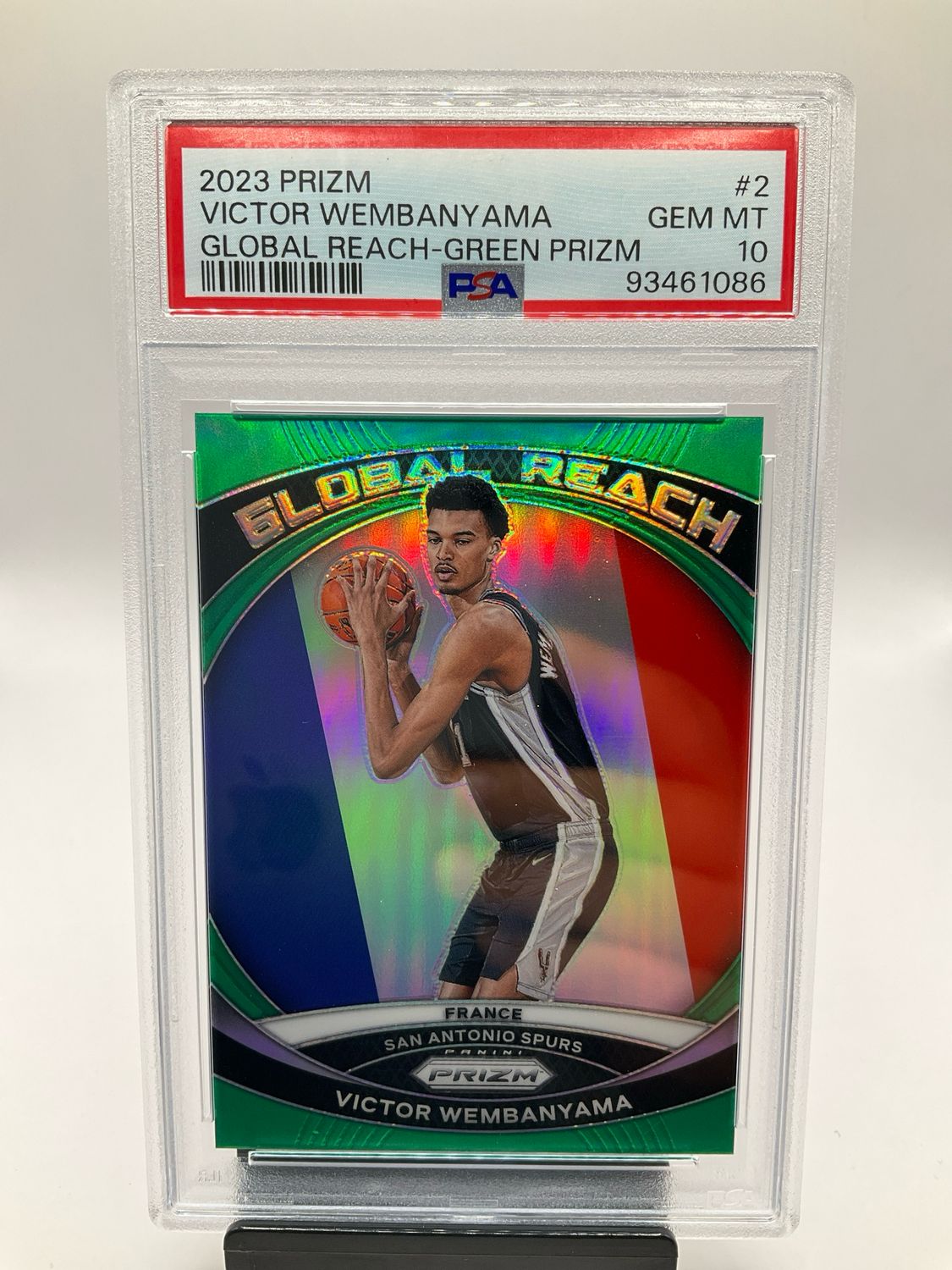 2023 PRIZM VICTOR WEMBANYAMA GLOBAL REACH GREEN PSA 10