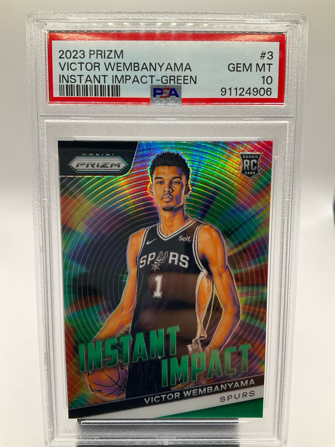 2023 PRIZM VICTOR WEMBANYAMA GREEN INSTANT IMPACT PSA 10