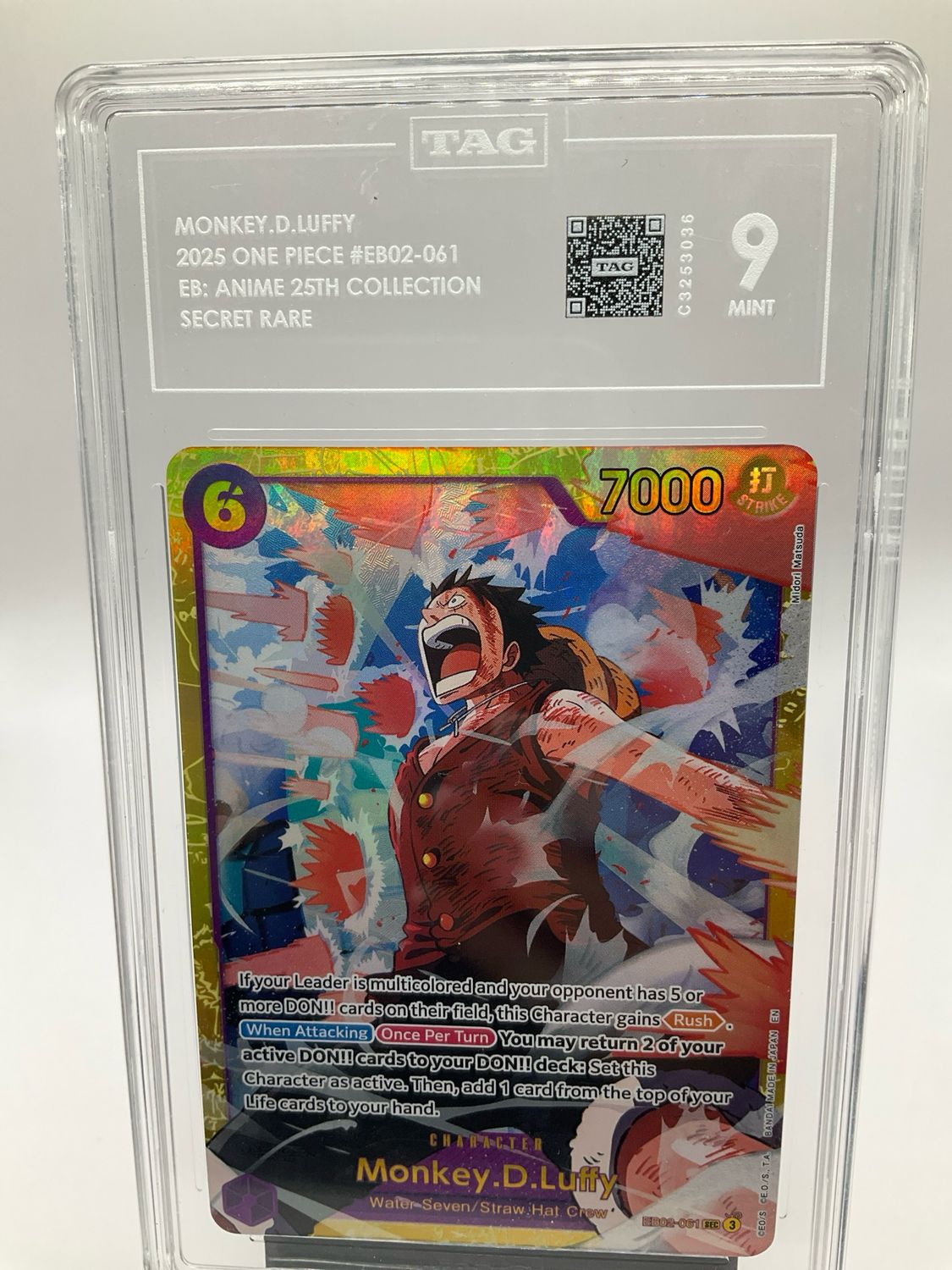 2025 ONE PIECE MONKEY .D. LUFFY SECRET RARE TAG 9 EB02-061