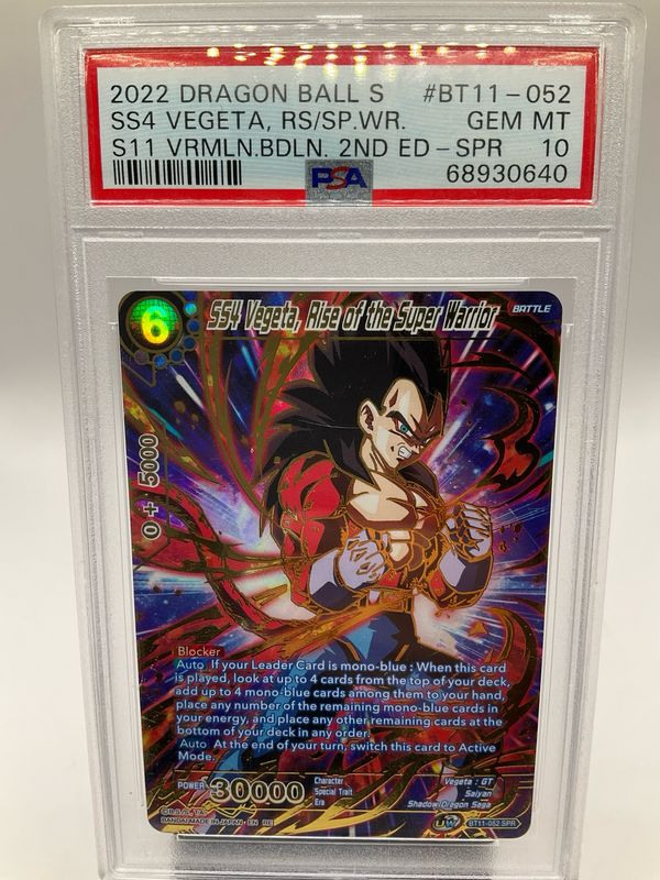 2022 DRAGON BALL SUPER SS4 VEGETA, RISE OF THE SUPER WARRIOR SPECIAL RARE PSA 10 BT11-052