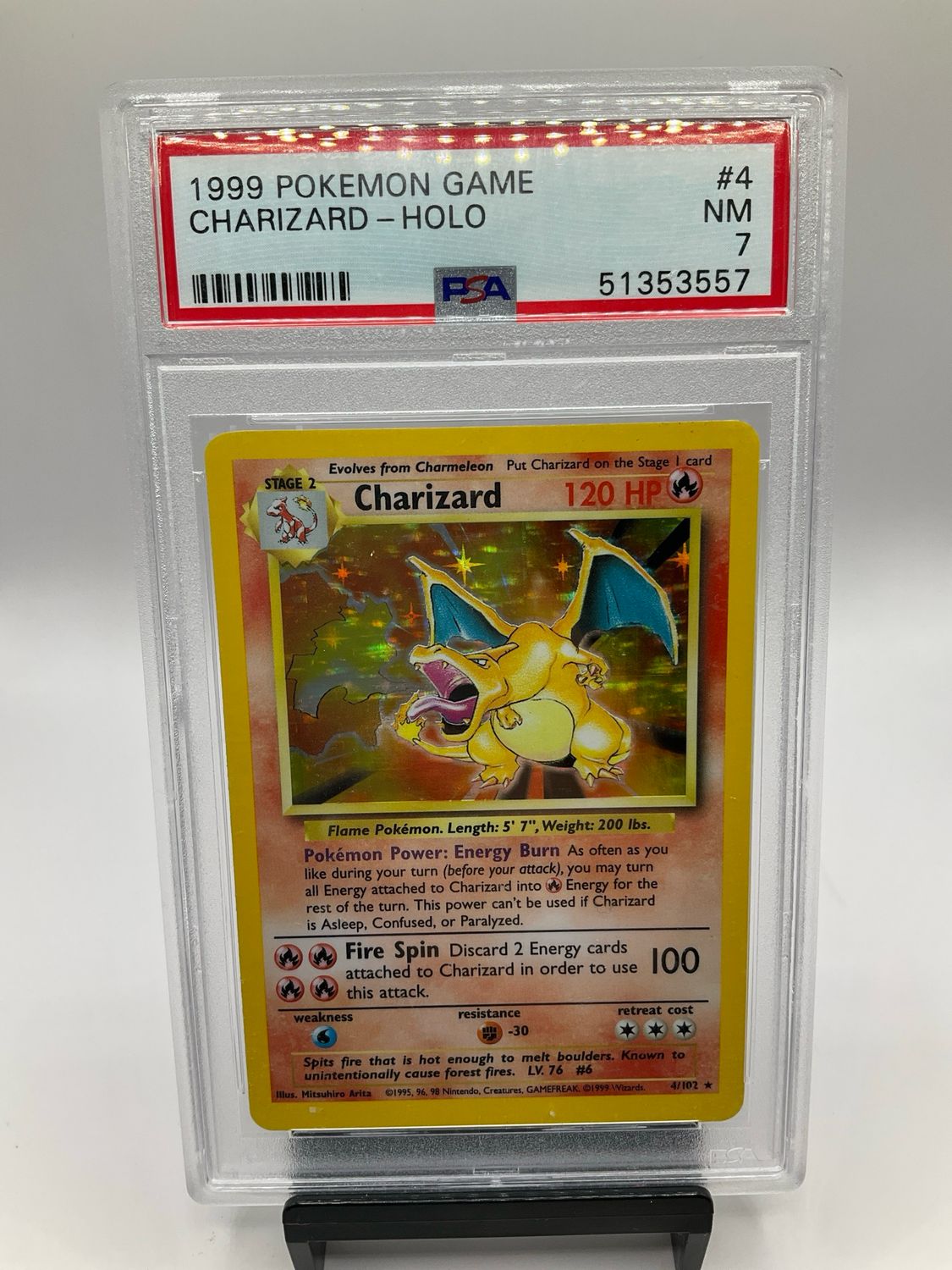 1999 POKEMON CHARIZARD BASE SET UNLIMITED HOLO NM PSA 7 #4