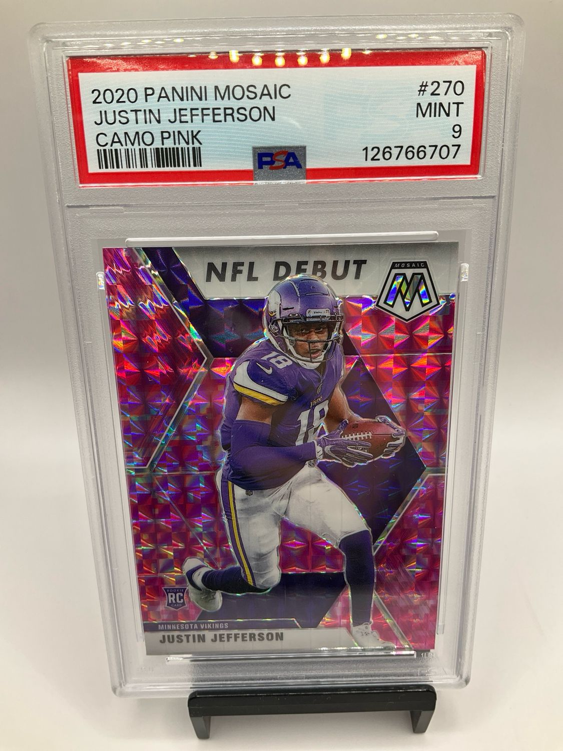 2020 MOSAIC JUSTIN JEFFERSON CAMO PINK PSA 9 NO. 270