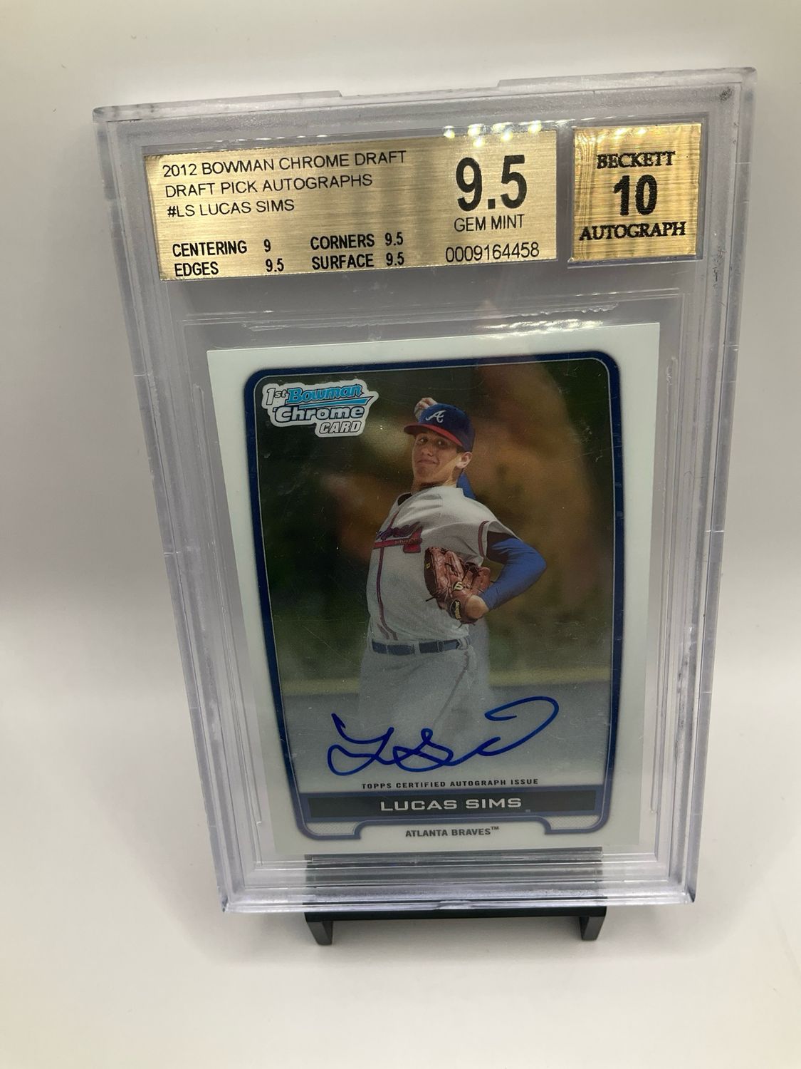 2012 BOWMAN CHROME DRAFT LUCAS SIMS AUTO BGS 9.5 AUTO 10