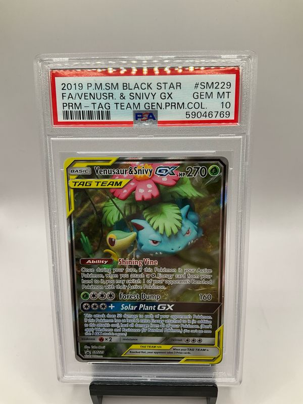 2019 POKEMON TAG TEAM VENUSAUR &amp; SNIVY GX SM229 PSA 10