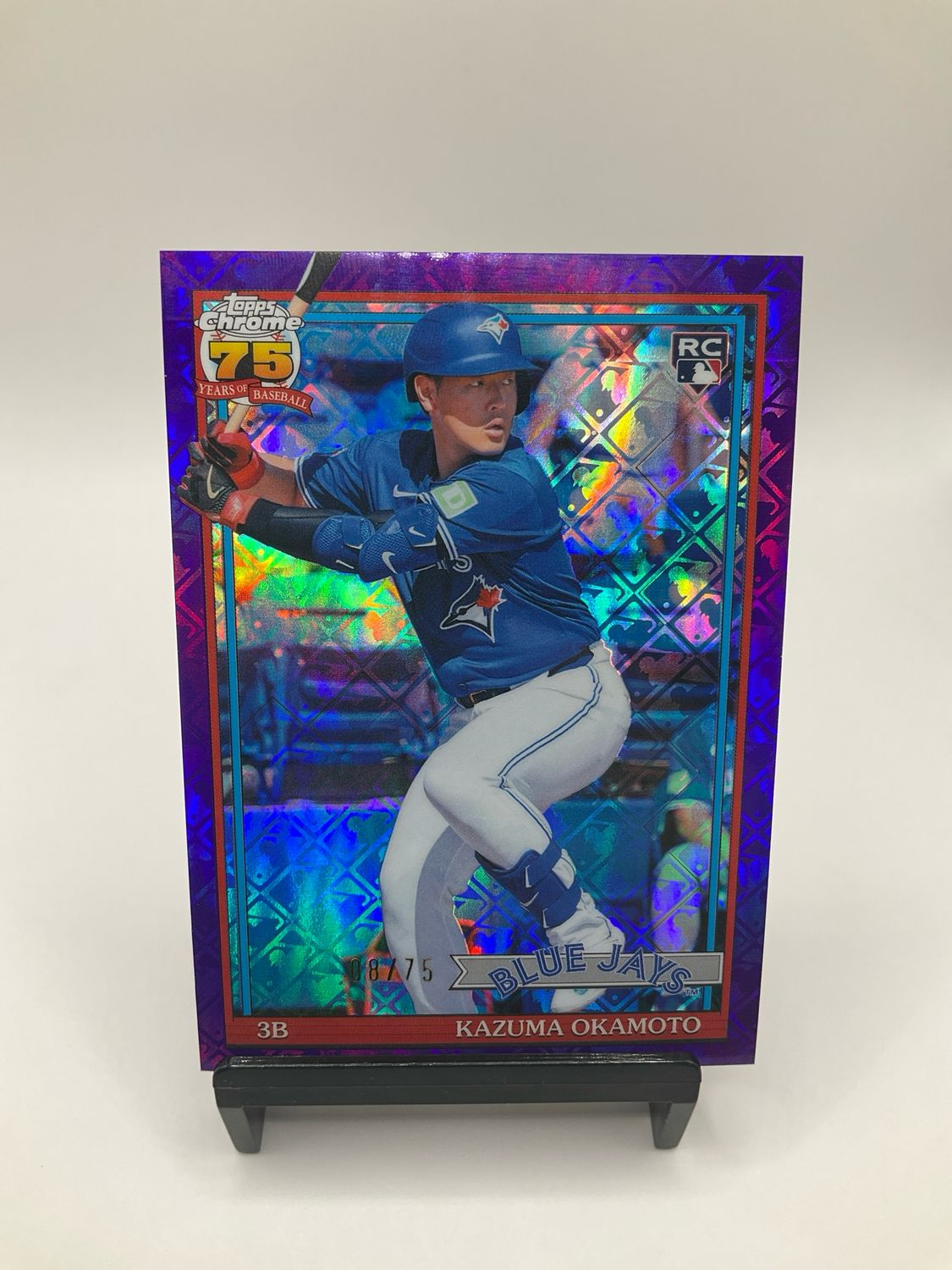 2026 TOPPS CHROME 75 YEARS KAZUMA OKAMOTO 08/75 PURPLE MLB LOGO REFRACTOR