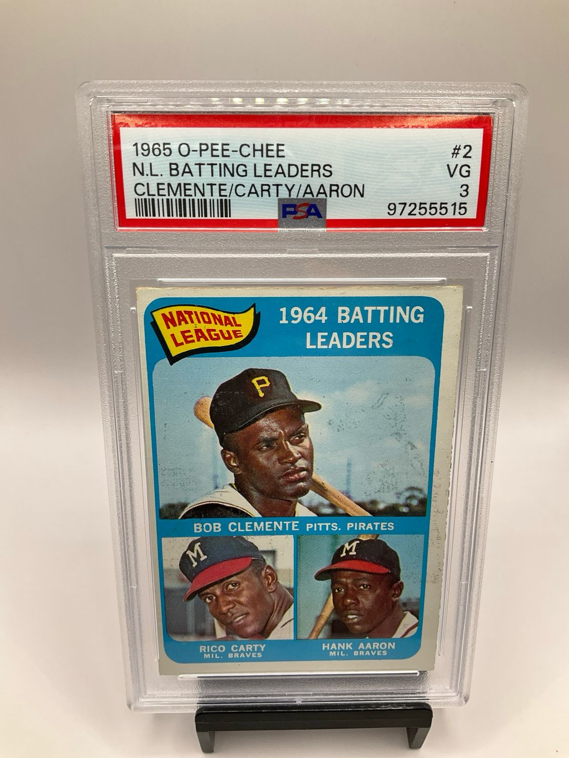 1965 OPC NL BATTING LEADERS CLEMENTE/CARTY/AARON #2 PSA 3