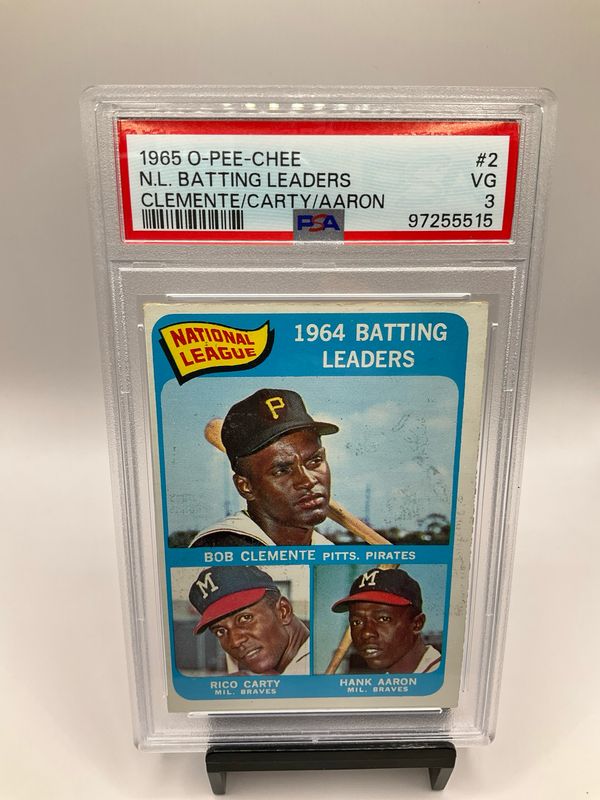 1965 OPC NL BATTING LEADERS CLEMENTE/CARTY/AARON #2 PSA 3
