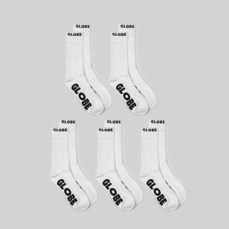 Globe Crew Socks (Multipack), Size: 7 - 11, Style: Whiteout Sock (5 Pack)  - White