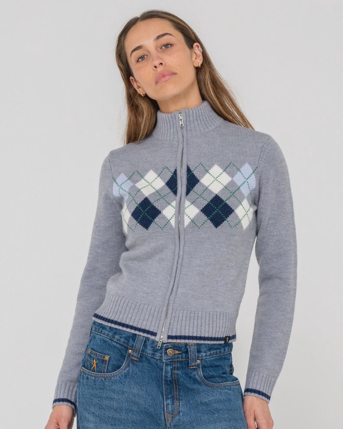 Rusty Clued In Fitted Zip-Through Knit, Size: XS