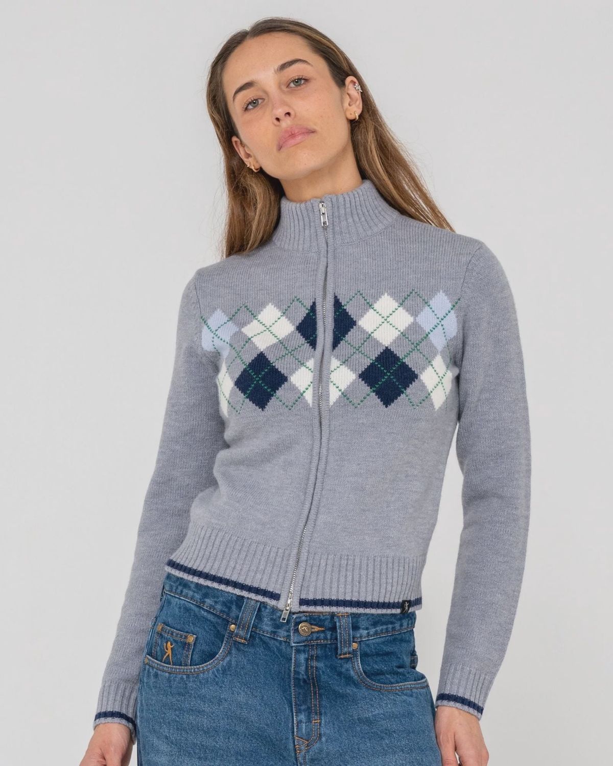 Rusty Clued In Fitted Zip-Through Knit, Size: XS