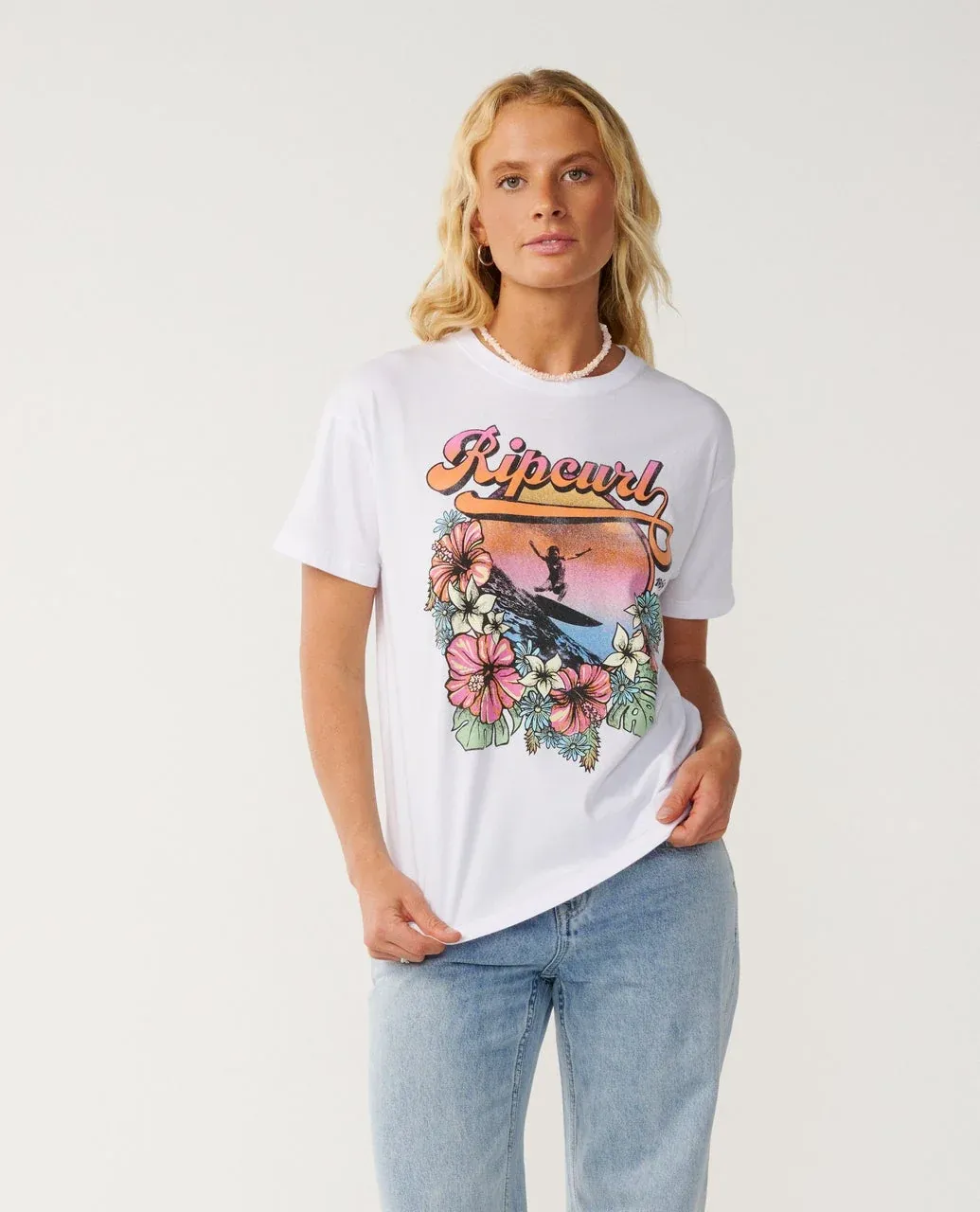 Rip Curl Women's Wave Relaxed Tee - White, Size: XS