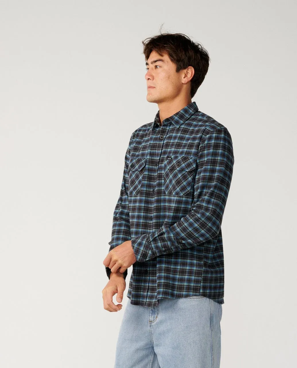 Rip Curl Men's Classic Surf Checked L/S Flannel Shirt - Washed Black