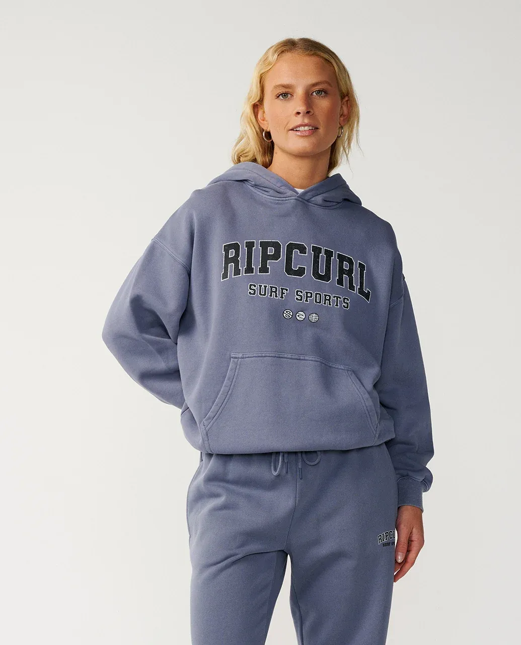 Rip Curl Varsity Sports O/S Hoodie - Blue Grey, Size: XS
