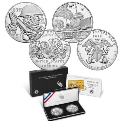 2018 Centennial WW1 Silver Dollar and Medal - Navy