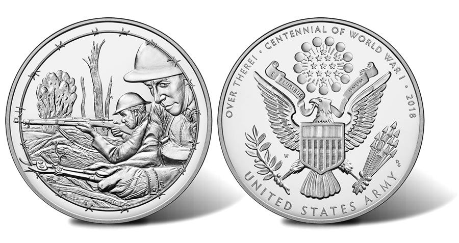2018 Centennial WW1 Silver Dollar and Medal - Army
