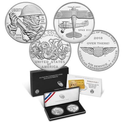 2018 Centennial WW1 Silver Dollar and Medal - Air Service