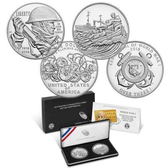 2018 Centennial WW1 Silver Dollar and Medal - Coast Guard