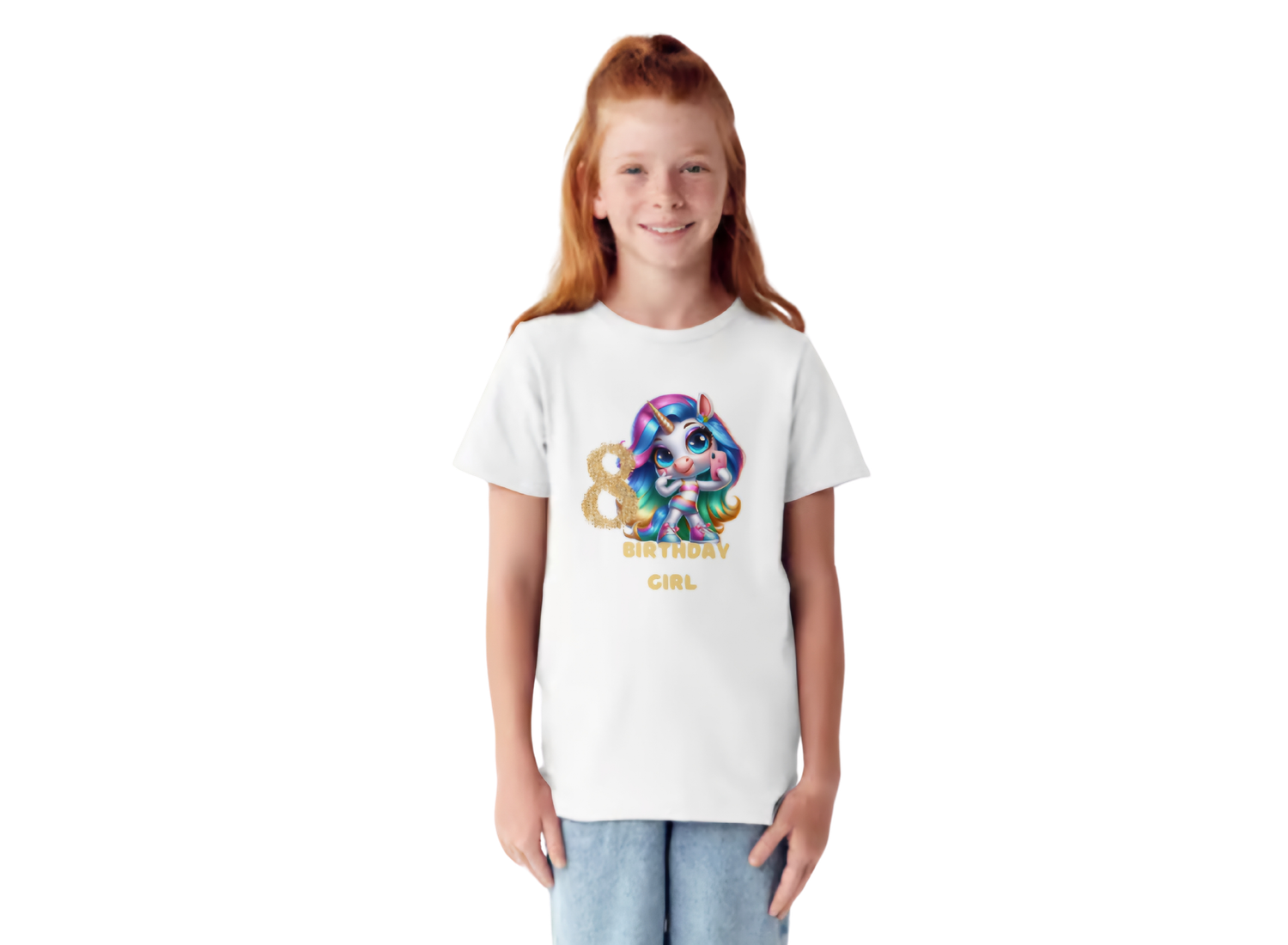 Unicorn Birthday Girl T-Shirt – Age 8