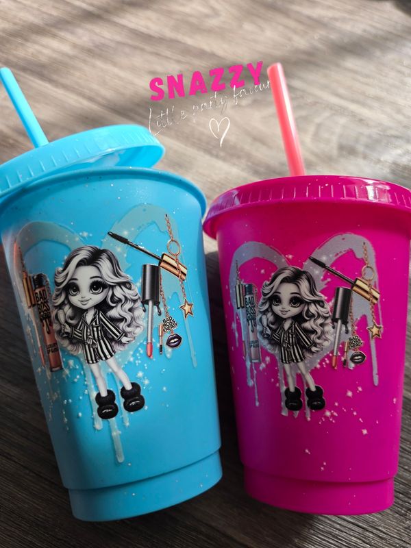 Personalised Pamper Party Cup-Glitter cold cup Filled or Unfilled with party favours, Sleeper, pamper custom Name birthday favour or gift