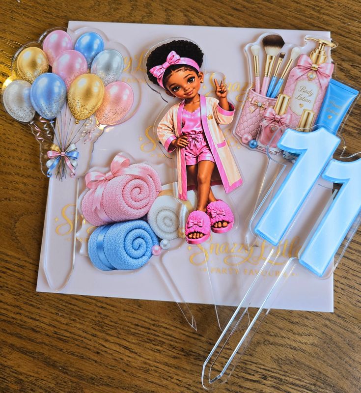 5 Piece Pamper Party Cake Topper Set | Spa Birthday Decorations, Sleepover Acrylic Deco 5 Piece Pamper Party Cake Topper Set | Spa Birthday Decorations, Sleepover Acrylic Deco