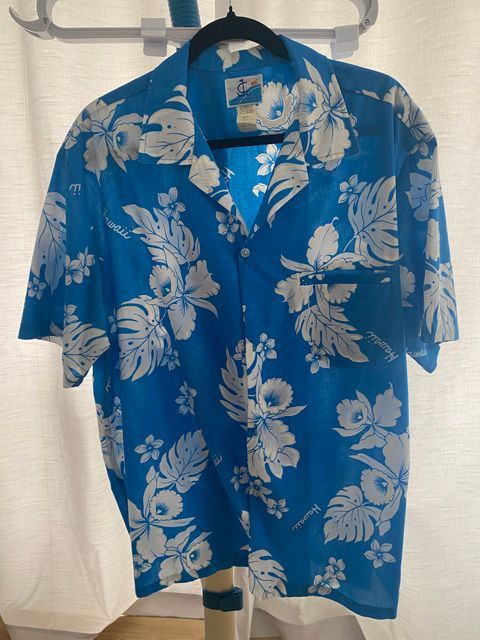 Blue Vintage Hawaiian Shirt Front View