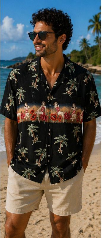 Croft & Barrow Black Vintage Hawaiian Shirt (L) Croft & Barrow Black Vintage Hawaiian Shirt (L)