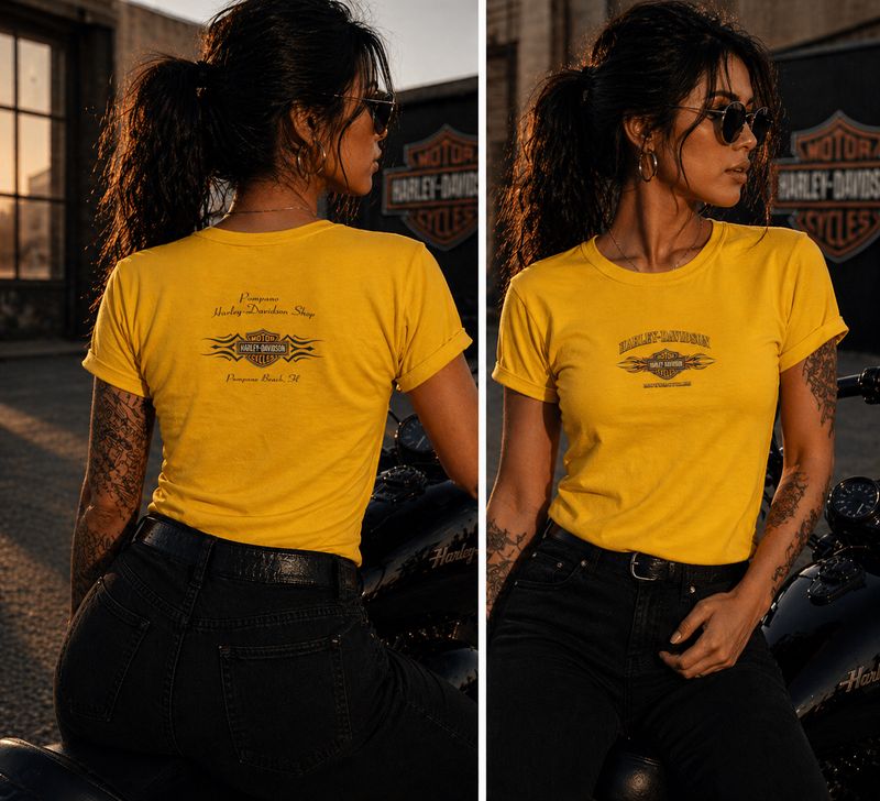 Harley Davidson Mustard T-Shirt Pompano Beach, Florida (L) Harley Davidson Mustard T-Shirt Pompano Beach, Florida (L)