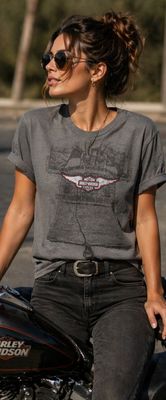 Harley Davidson Ladies Grey T-Shirt - We Don't Do Fear (M)