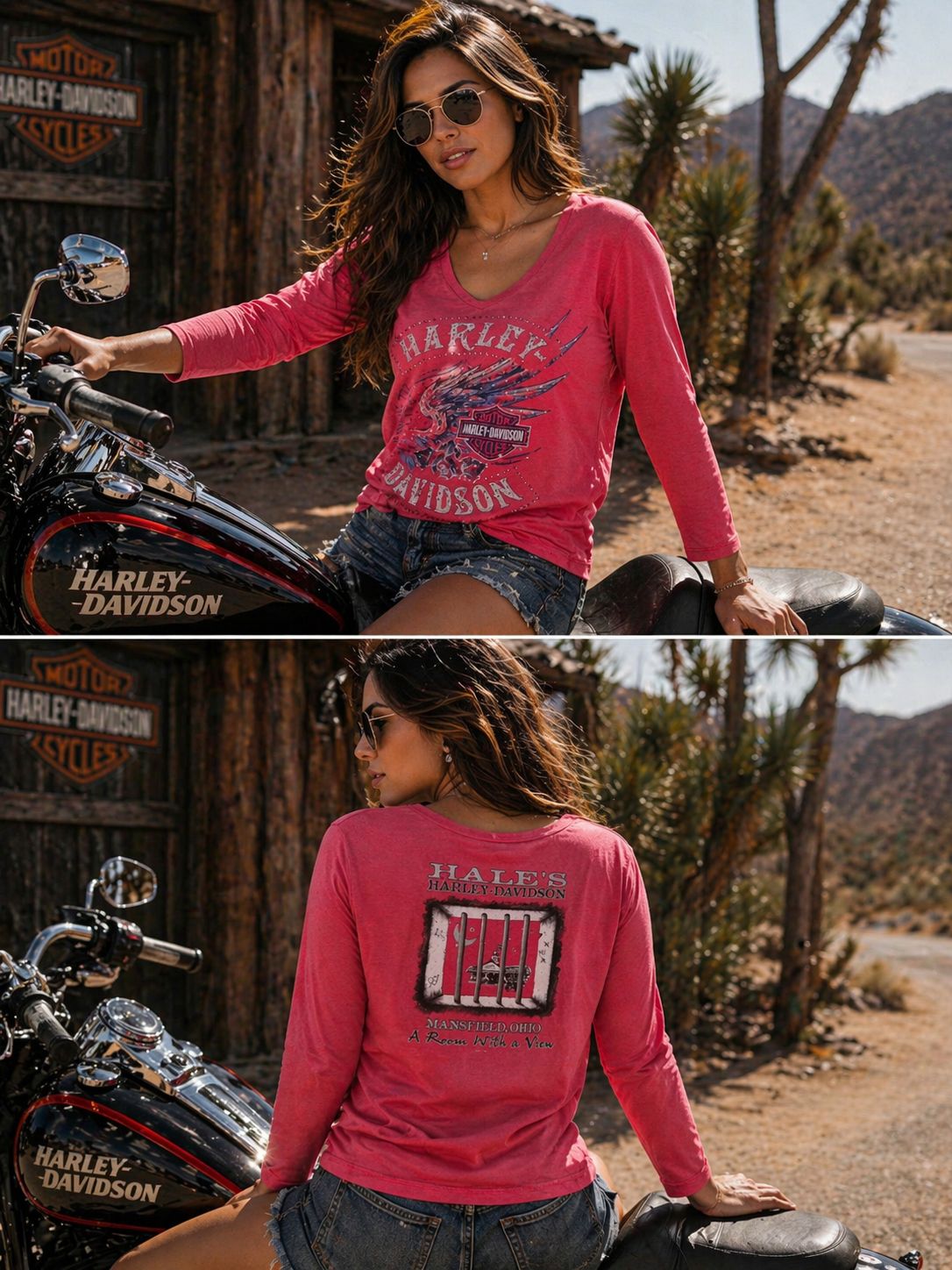 Harley Davidson Ladies pink Longsleeve T-shirt, Mansfield, Ohio (S)