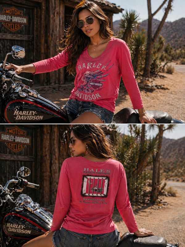 Harley Davidson Ladies pink Longsleeve T-shirt, Mansfield, Ohio (S) Harley Davidson Ladies pink Longsleeve T-shirt, Mansfield, Ohio (S)