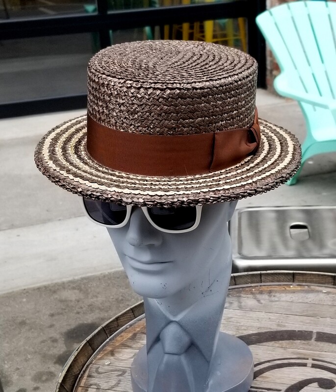 Sailor Straw   Brown Crown, Brown / Tan Swirl Brim