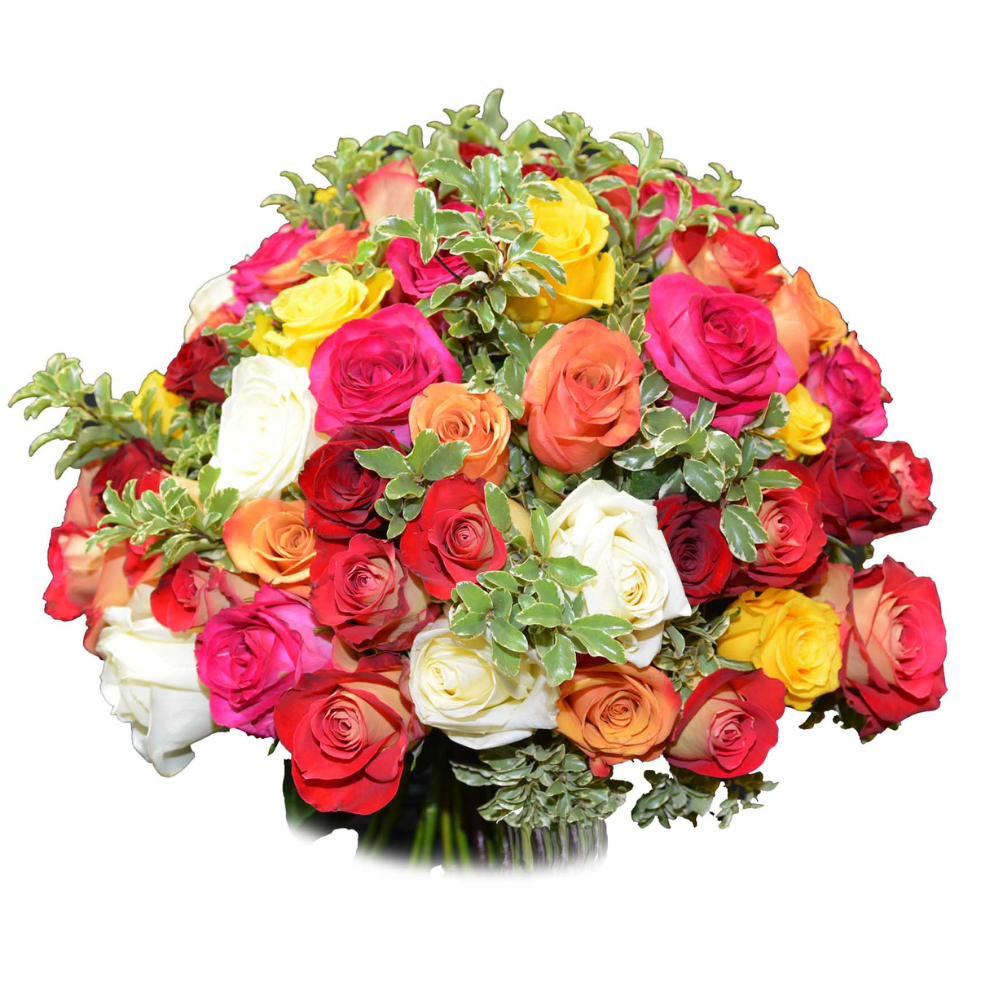 Bouquet rond de roses variées
