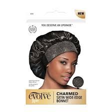 EVOLVE SATIN WIDE EDGE CHARMED BONNET BLK
