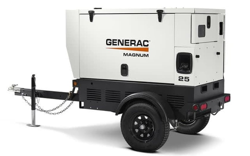 Generac 20kW (Prime) / 25kW (Standby) Skid-Mount Diesel Generator w/ Single-Axle Trailer