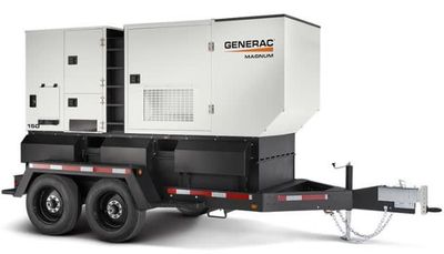 Generac 200kW (Prime) / 220kW (Standby) Skid-Mount Diesel Generator w/ Single-Axle Trailer