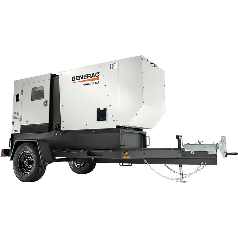 Generac 60kW (Prime) / 68kW (Standby) Skid-Mount Diesel Generator w/ Single-Axle Trailer