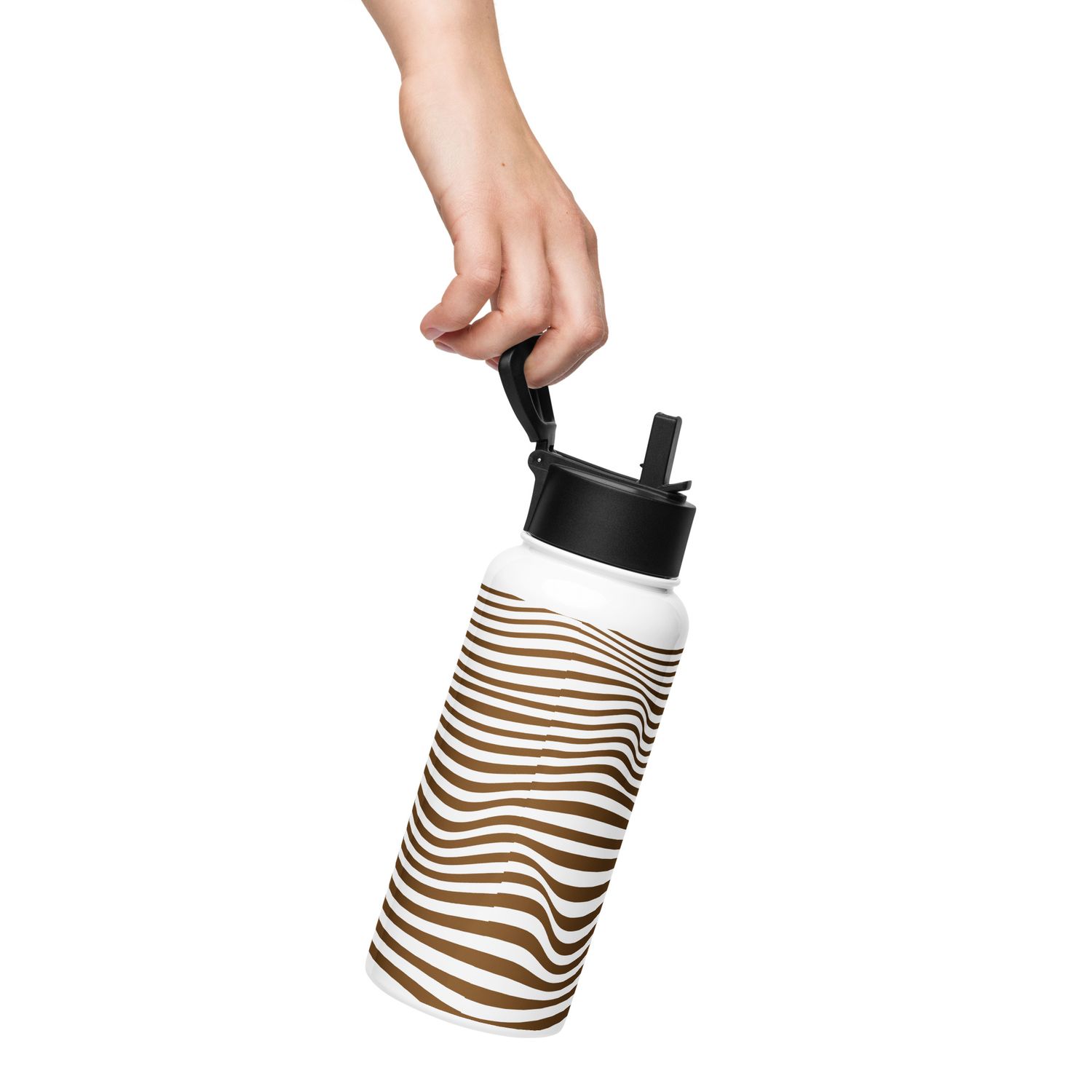 Trinkflasche Edelstahl mit braunen Streifen 