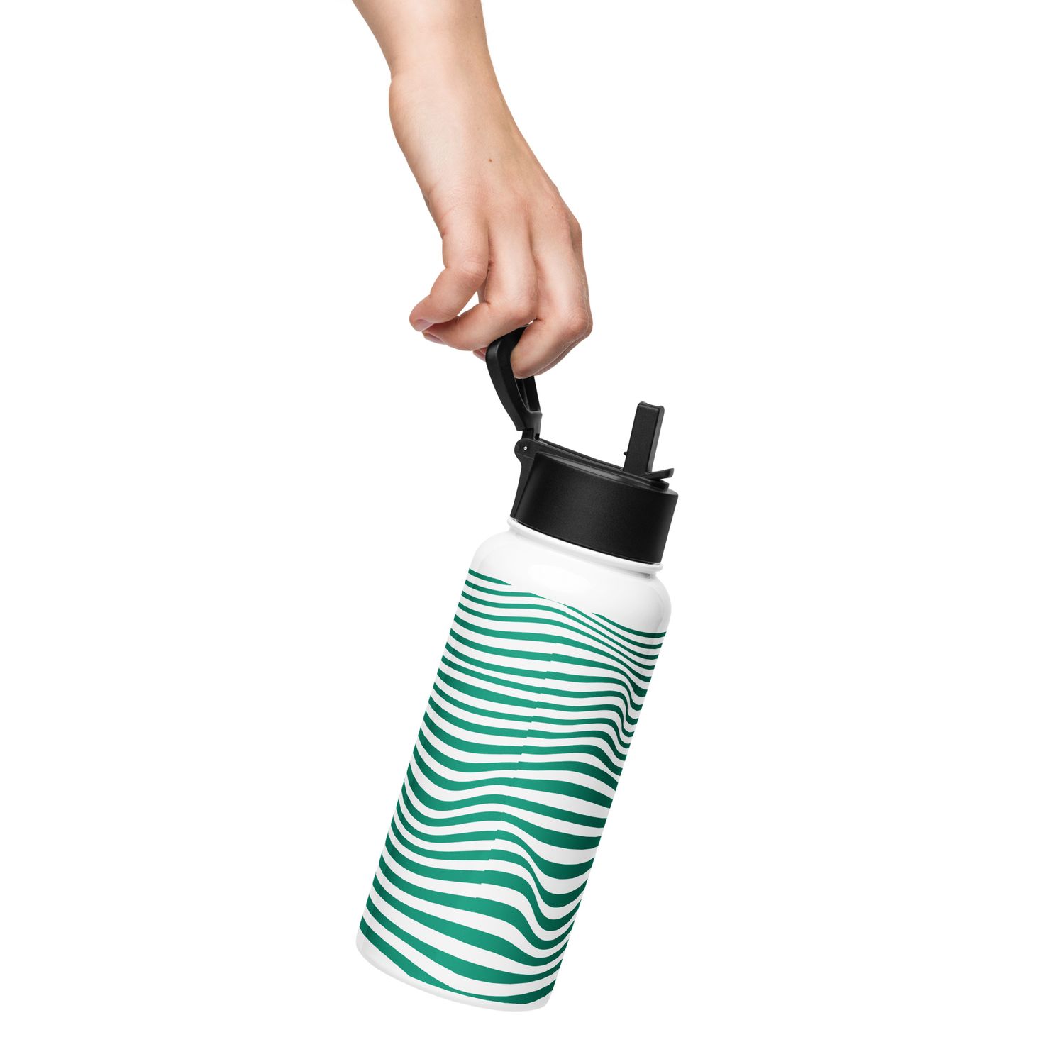 Trinkflasche Edelstahl mit Grüne Streifen 