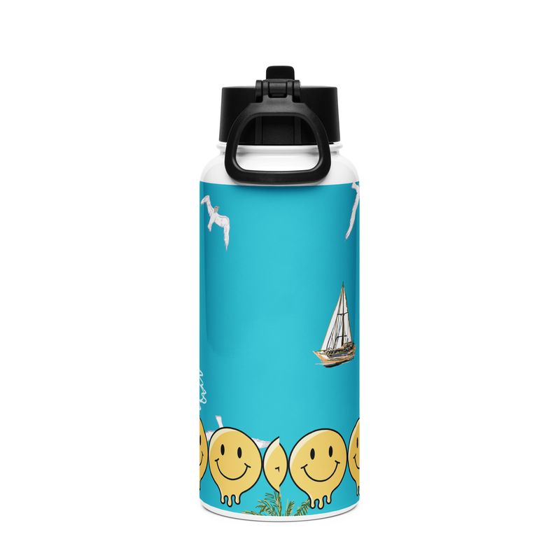 Nachhaltige 950ml Edelstahl Flasche mit Strohhalm