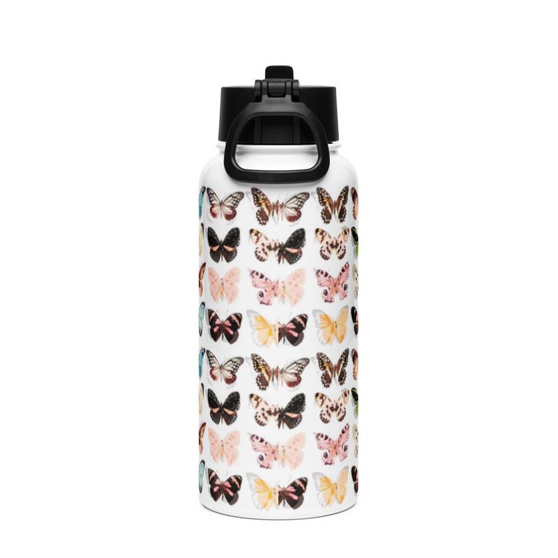 Stylische 950ml Edelstahl Trinkflasche mit Strohhalm -