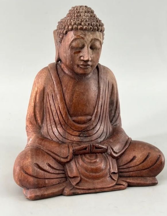 Handgeschnitzte Vintage Buddha-Figur aus Holz aus Malaysia (ca. 30-40 Jahre alt)