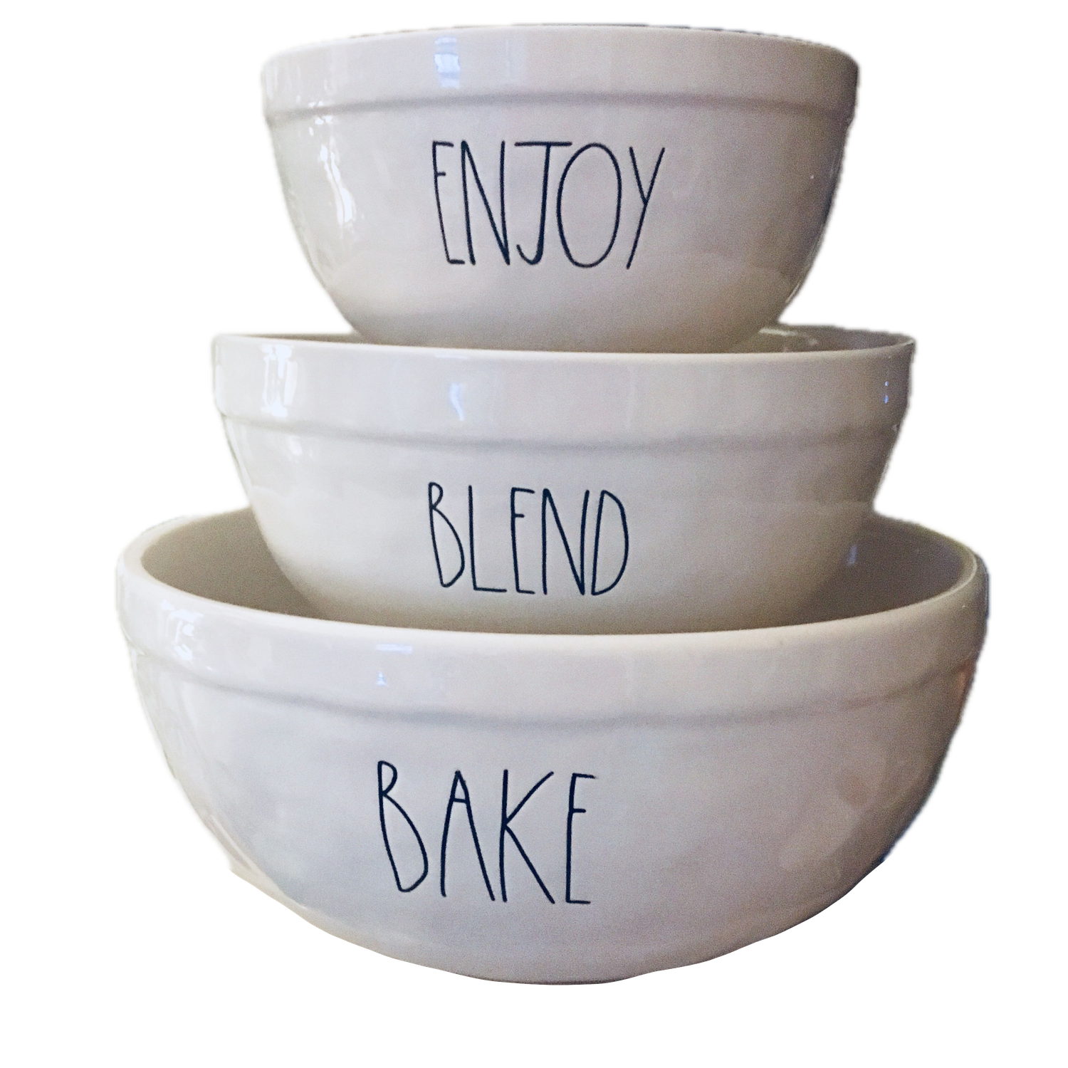 Nesting Ceramic Mixing Bowls Set - Enjoy, Blend, Bake
