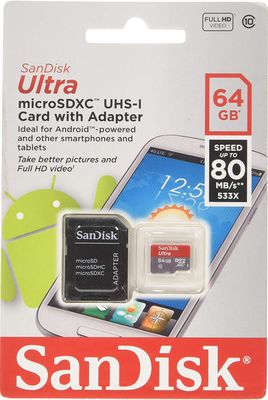 Sandisk Micro SD Card with Adapter - 64Gb