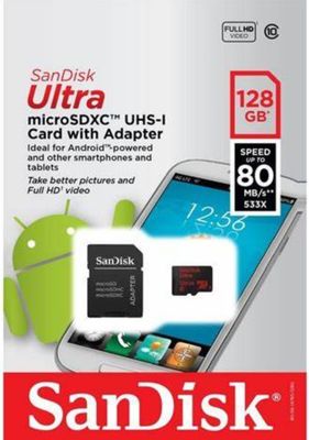 Sandisk Micro SD Card with Adapter - 128 Gb