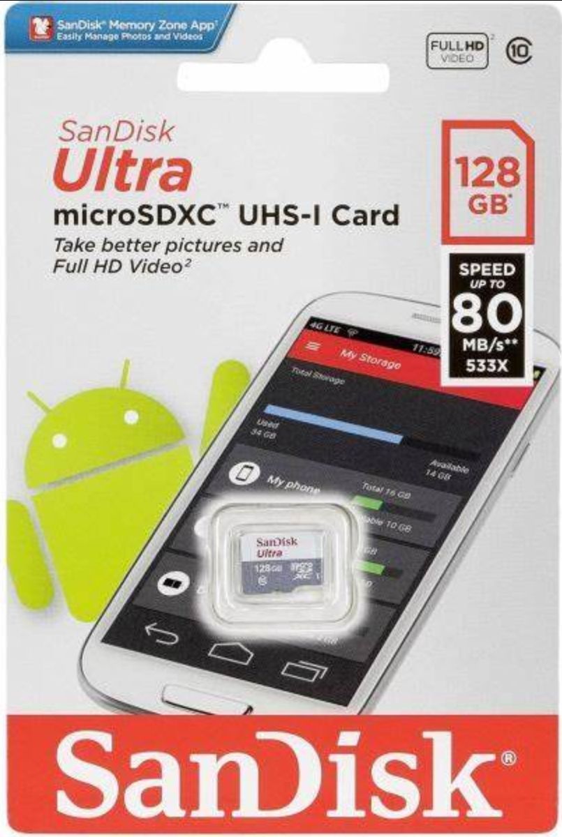 Sandisk Micro SD Card with Adapter - 128 Gb