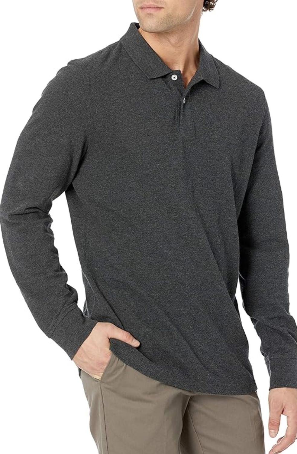 Cotton Shirt Long Sleeve Polo, COLORS: Black, Size: S