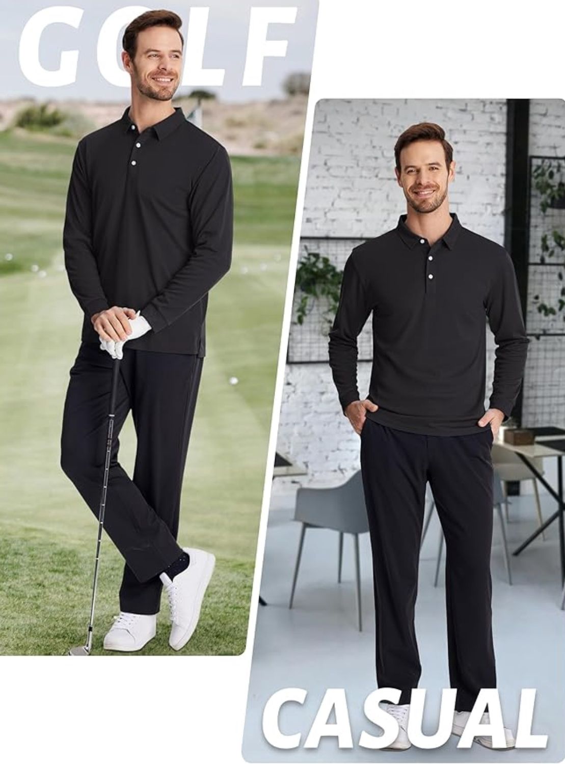 Dry Fit Shirt Long Sleeve Polo, COLORS: Black, Size: S