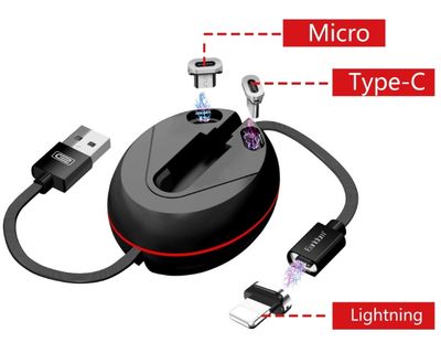 Earldom 3 in 1 magnetic Retractable USb cable