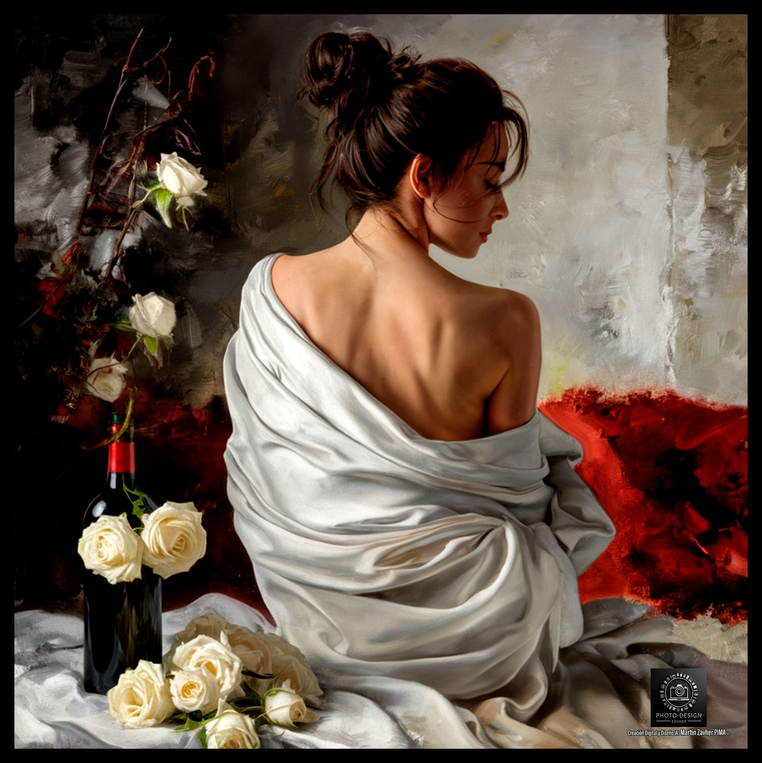 CUADRO VINO Y ROSAS 16 X 16 PULGADAS